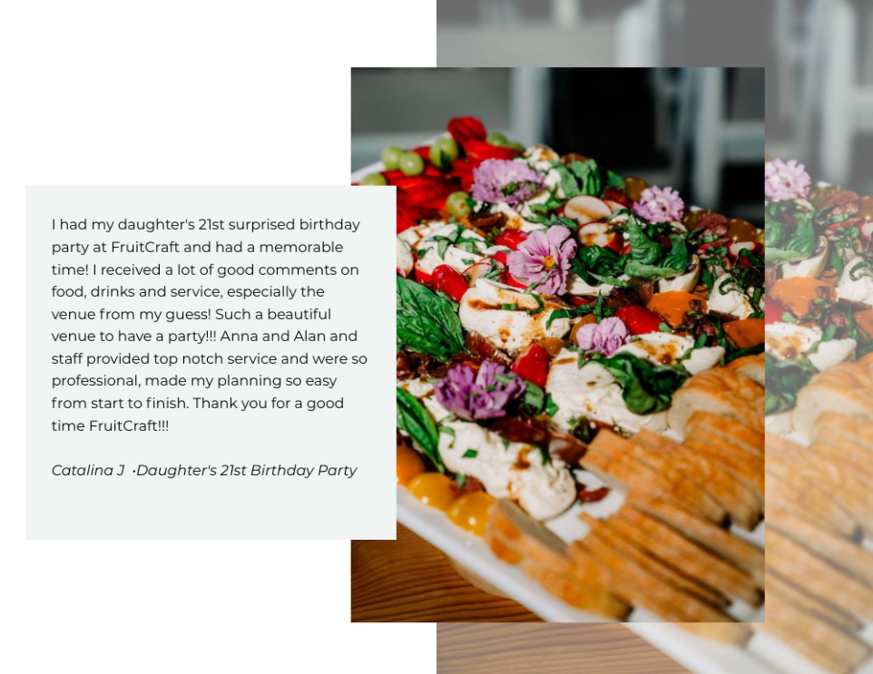 5-star catering reviews from clients highlighting FruitCraft’s food and beverage service.