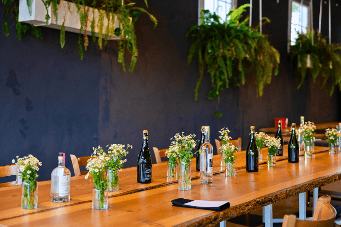 Tasting room table setup for wedding or private event at FruitCraft