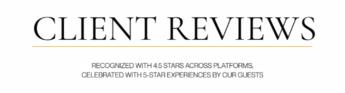 Client testimonials and 5-star reviews praising FruitCraft’s service and venue experience.